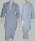 Blue striped robe and pants set on mannequins 